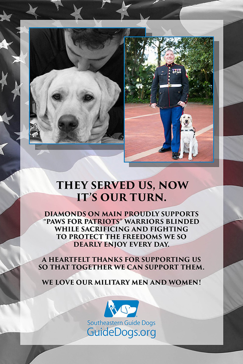 Diamonds on Main proudly supports Paws for Patriots